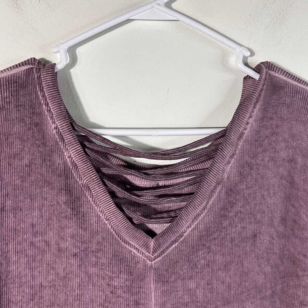 Womens Easel Ribbed Swing Dress Laced Back Neck Purple L Cotton Polyester‎ - Picture 6 of 10
